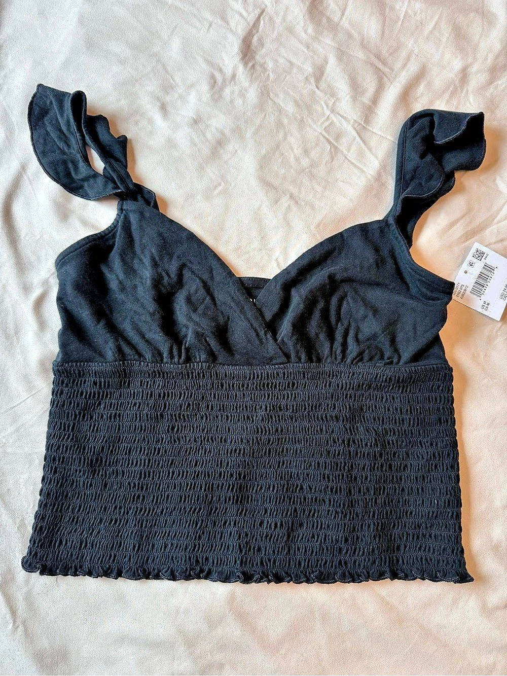 American Eagle Smocked Crop Top in Black Size Medium NWT